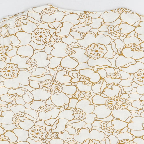Marks and Spencer Womens White Floral Viscose Basic T-Shirt Size 8 V-Neck