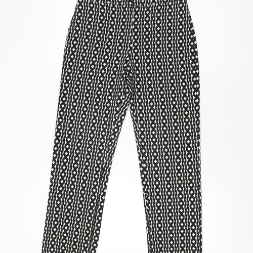 Boohoo Womens Black Geometric Polyester Trousers Size 10 L30.5 in Regular Zip