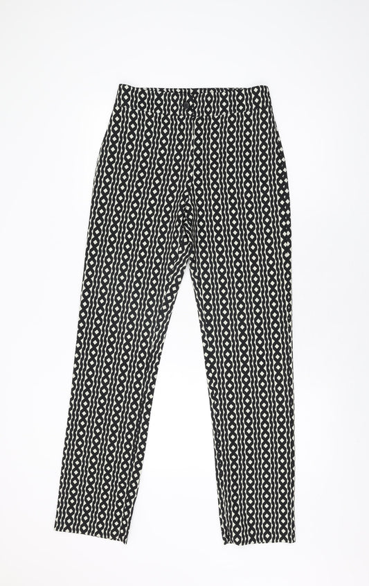 Boohoo Womens Black Geometric Polyester Trousers Size 10 L30.5 in Regular Zip