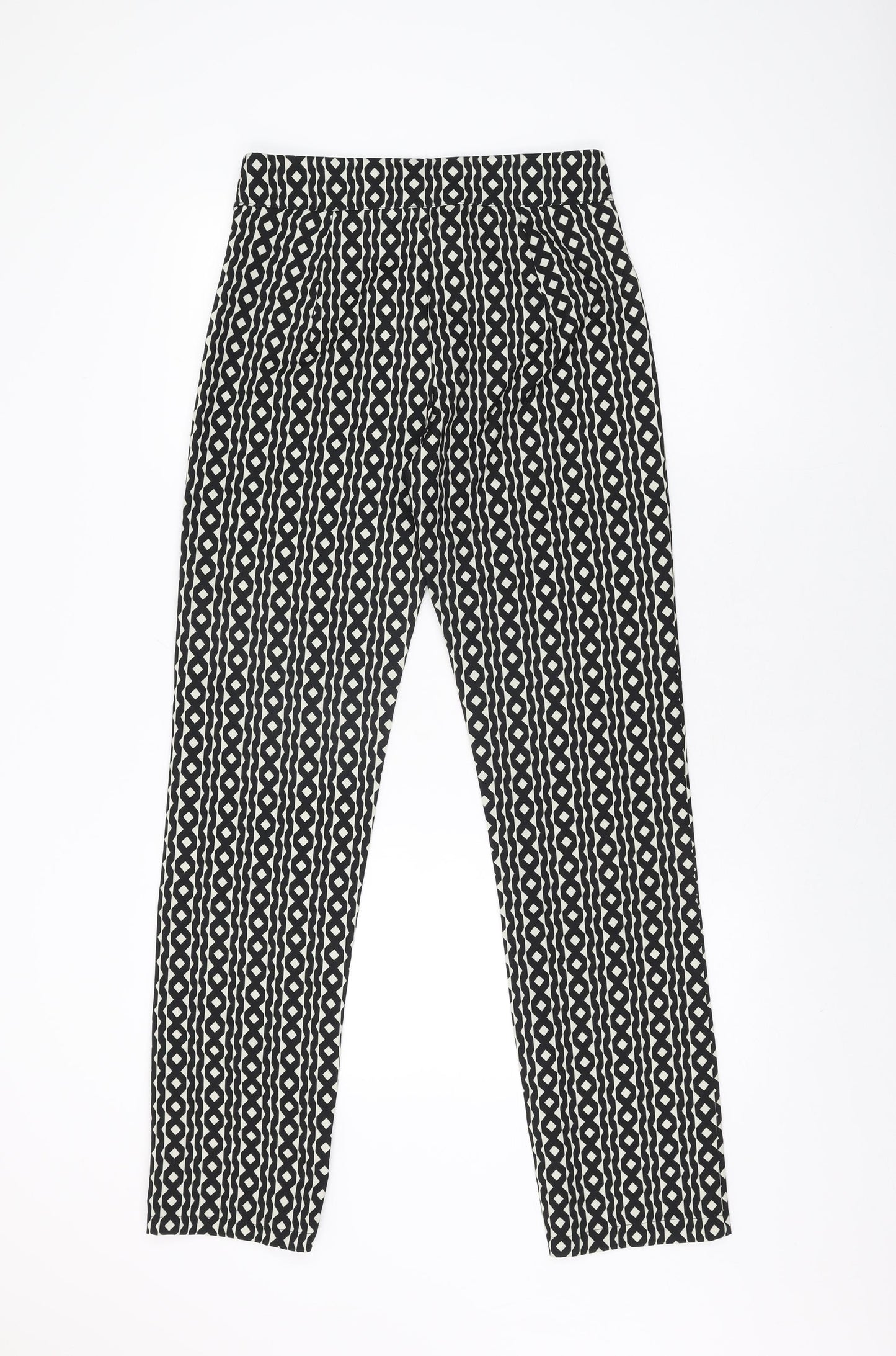 Boohoo Womens Black Geometric Polyester Trousers Size 10 L30.5 in Regular Zip