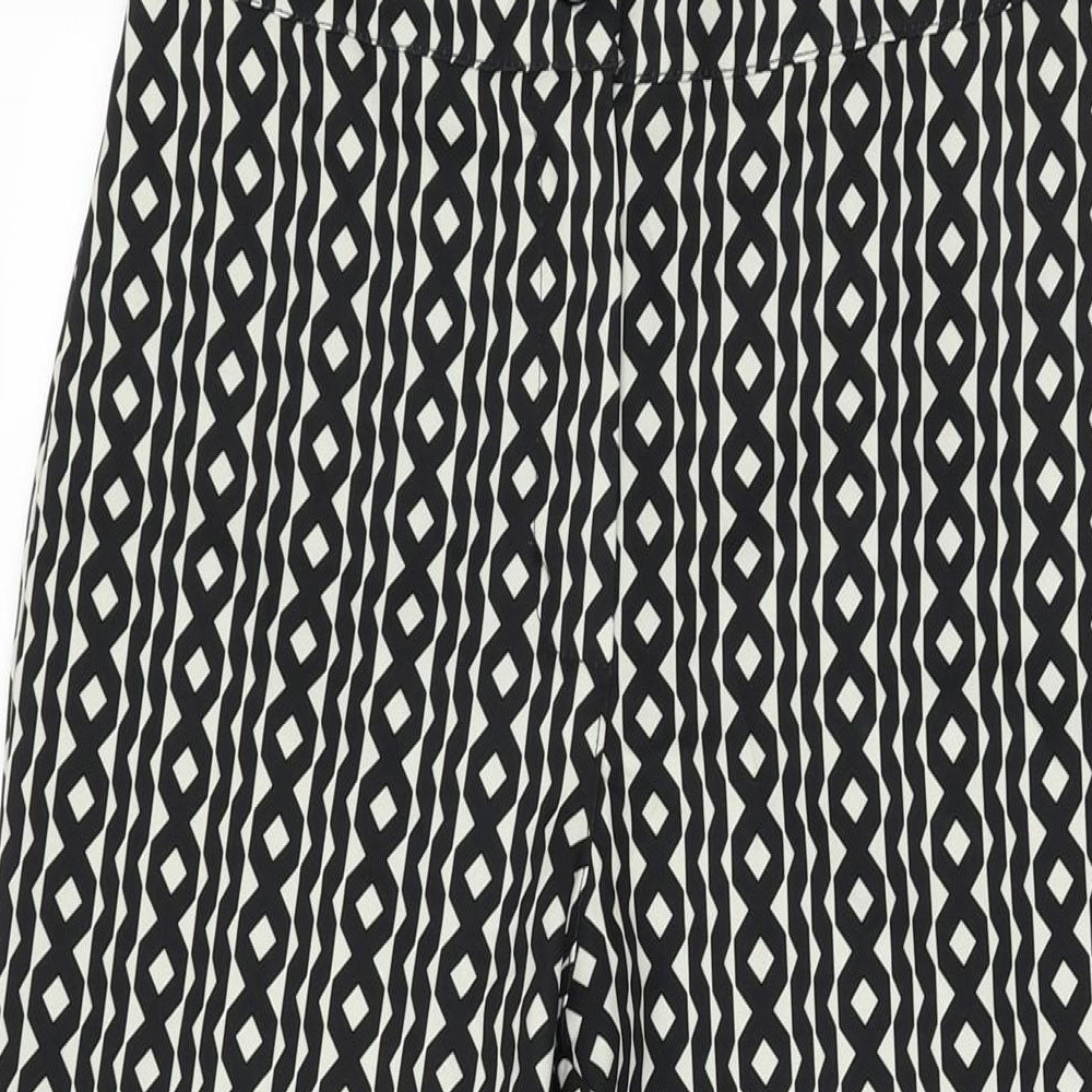 Boohoo Womens Black Geometric Polyester Trousers Size 10 L30.5 in Regular Zip