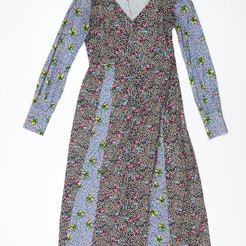 Nasty Gal Womens Multicoloured Floral Polyester Wrap Dress Size 8 V-Neck Zip