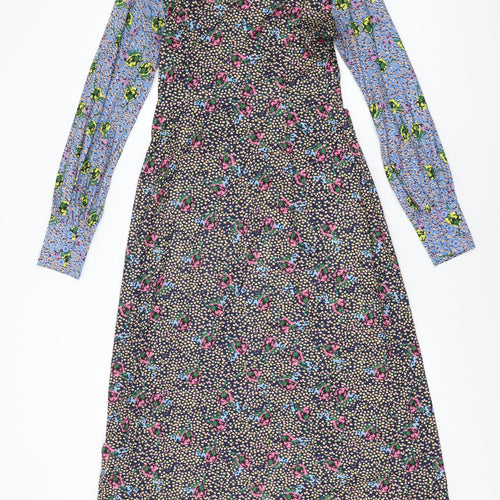 Nasty Gal Womens Multicoloured Floral Polyester Wrap Dress Size 8 V-Neck Zip