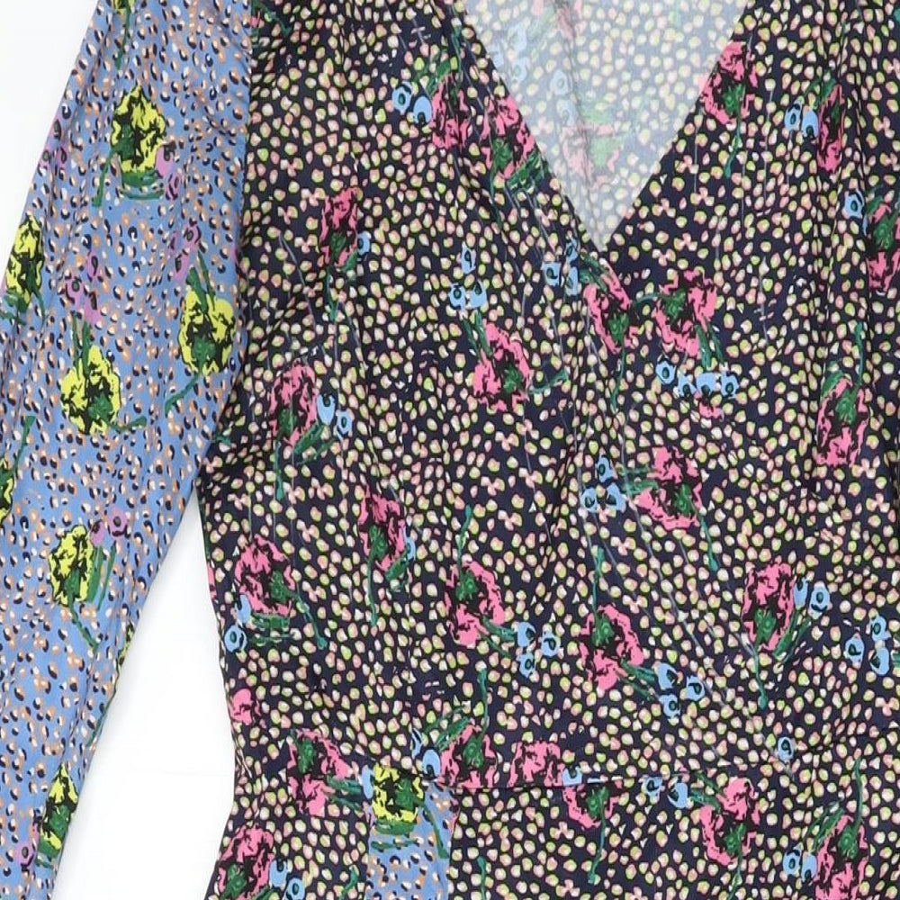 Nasty Gal Womens Multicoloured Floral Polyester Wrap Dress Size 8 V-Neck Zip