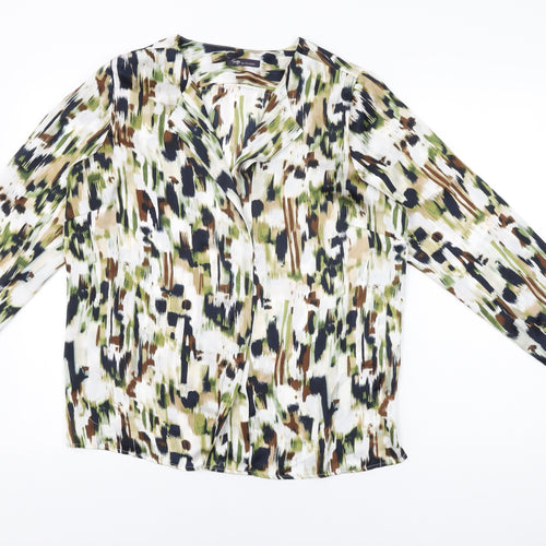 Marks and Spencer Womens White Geometric Polyester Basic Blouse Size 14 V-Neck
