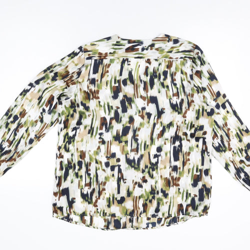 Marks and Spencer Womens White Geometric Polyester Basic Blouse Size 14 V-Neck