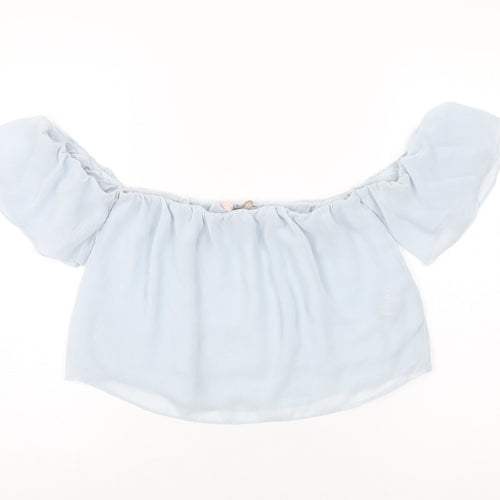 FOREVER 21 Womens Blue Polyester Cropped Blouse Size S Off the Shoulder