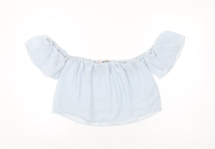 FOREVER 21 Womens Blue Polyester Cropped Blouse Size S Off the Shoulder