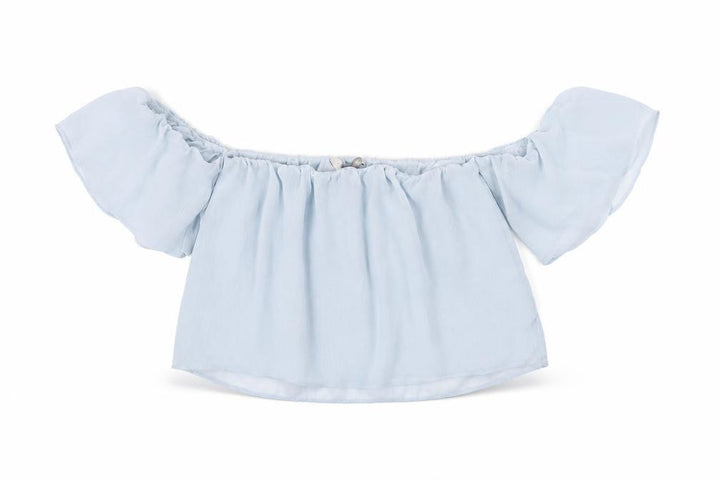 Forever 21 Womens Blue Polyester Cropped Blouse Size S Off the Shoulder