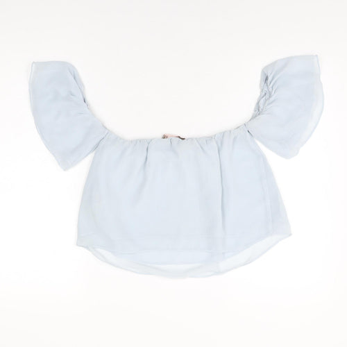 FOREVER 21 Womens Blue Polyester Cropped Blouse Size S Off the Shoulder
