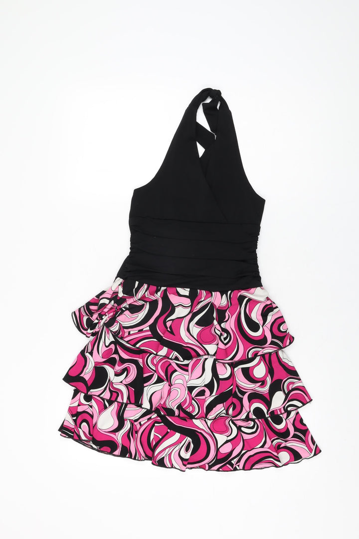 Speechless Womens Black Geometric Polyester Mini Size 10 Halter Tie