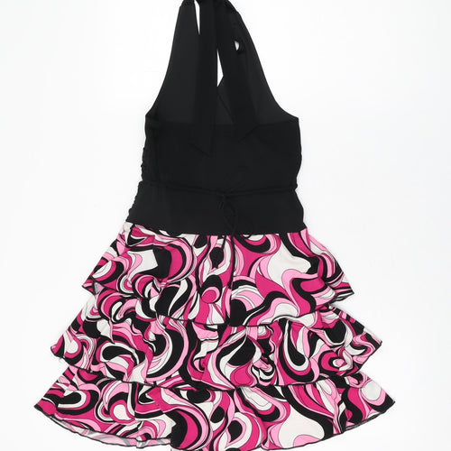 Speechless Womens Black Geometric Polyester Mini Size 10 Halter Tie