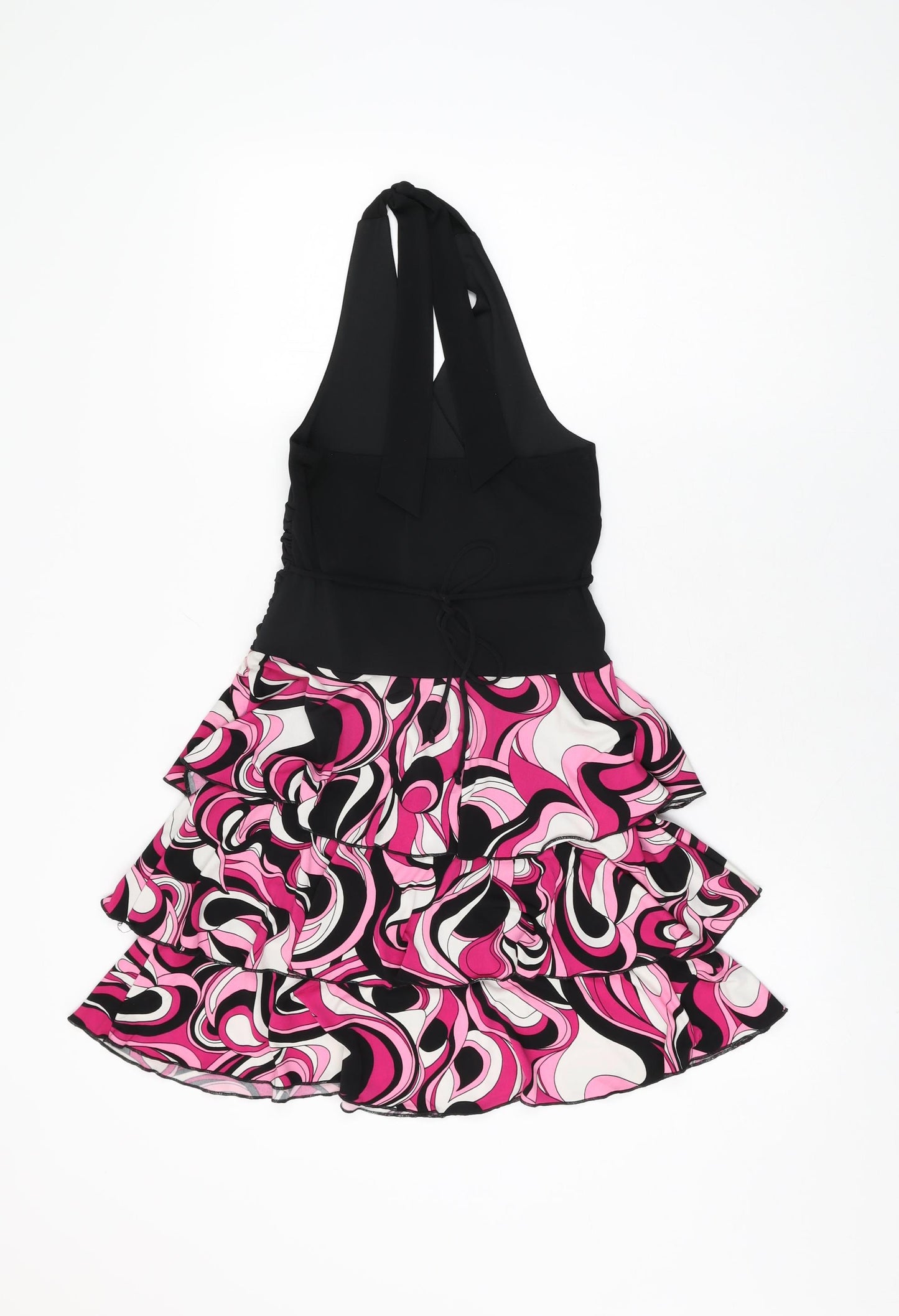 Speechless Womens Black Geometric Polyester Mini Size 10 Halter Tie