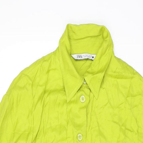 Zara Womens Green Viscose Shirt Dress Size L Collared Button