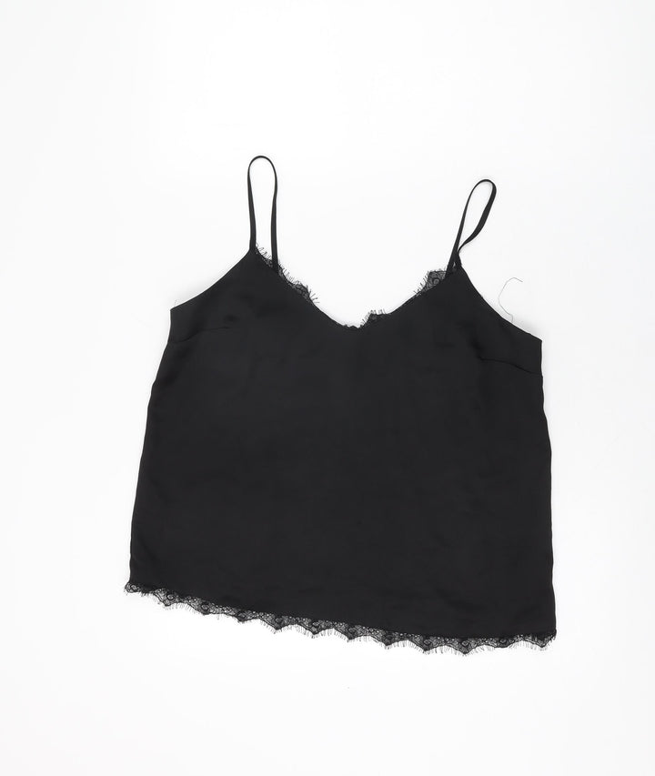 Lipsy Womens Black Polyester Camisole T-Shirt Size 12 V-Neck