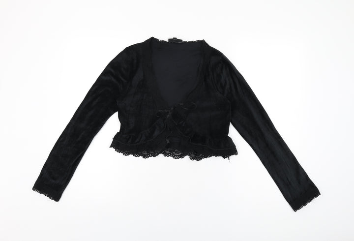 Warehouse Womens Black Polyester Basic T-Shirt Size 10 V-Neck