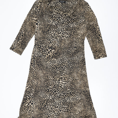 Principles Womens Beige Animal Print Viscose Shift Size 12 Cowl Neck Pullover