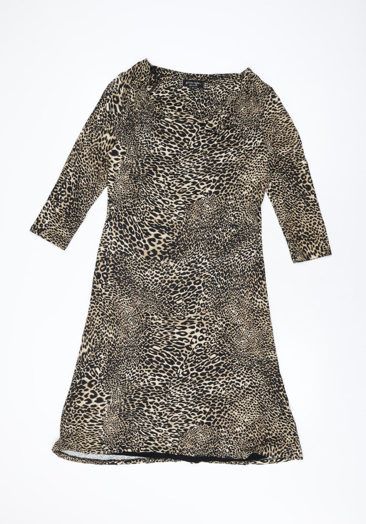 Principles Womens Beige Animal Print Viscose Shift Size 12 Cowl Neck Pullover