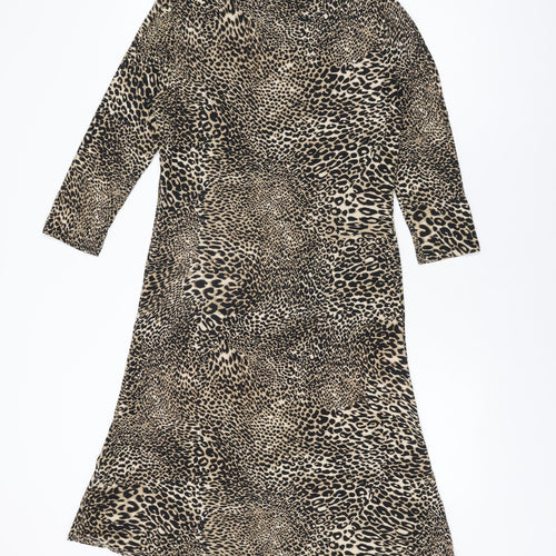 Principles Womens Beige Animal Print Viscose Shift Size 12 Cowl Neck Pullover
