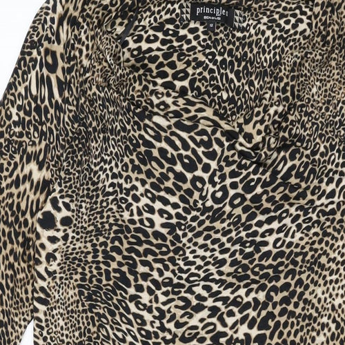 Principles Womens Beige Animal Print Viscose Shift Size 12 Cowl Neck Pullover