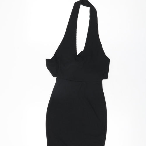 PRETTYLITTLETHING Womens Black Polyester Bodycon Size 4 Halter Pullover
