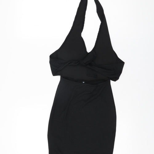 PRETTYLITTLETHING Womens Black Polyester Bodycon Size 4 Halter Pullover
