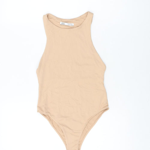 Zara Womens Beige Polyamide Bodysuit One-Piece Size S Snap