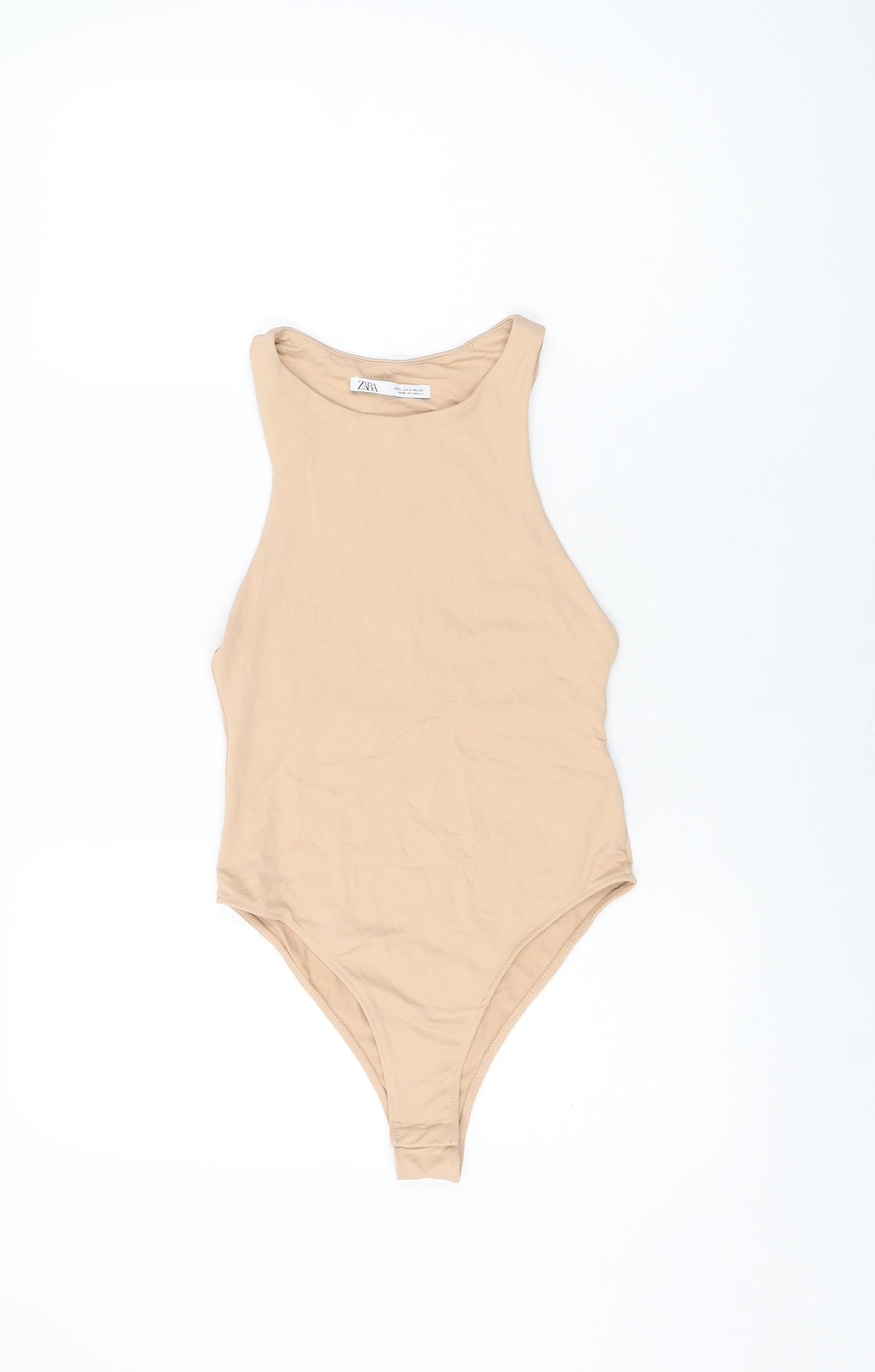 Zara Womens Beige Polyamide Bodysuit One-Piece Size S Snap