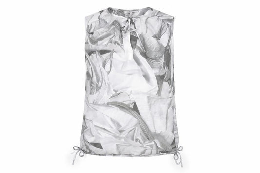 Front view of Next women’s grey geometric polyester basic blouse, size UK 10, round neck