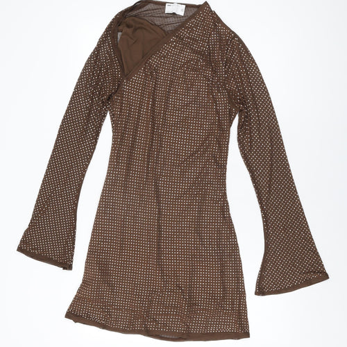 ASOS Womens Brown Polyester Mini Size 12 V-Neck Pullover