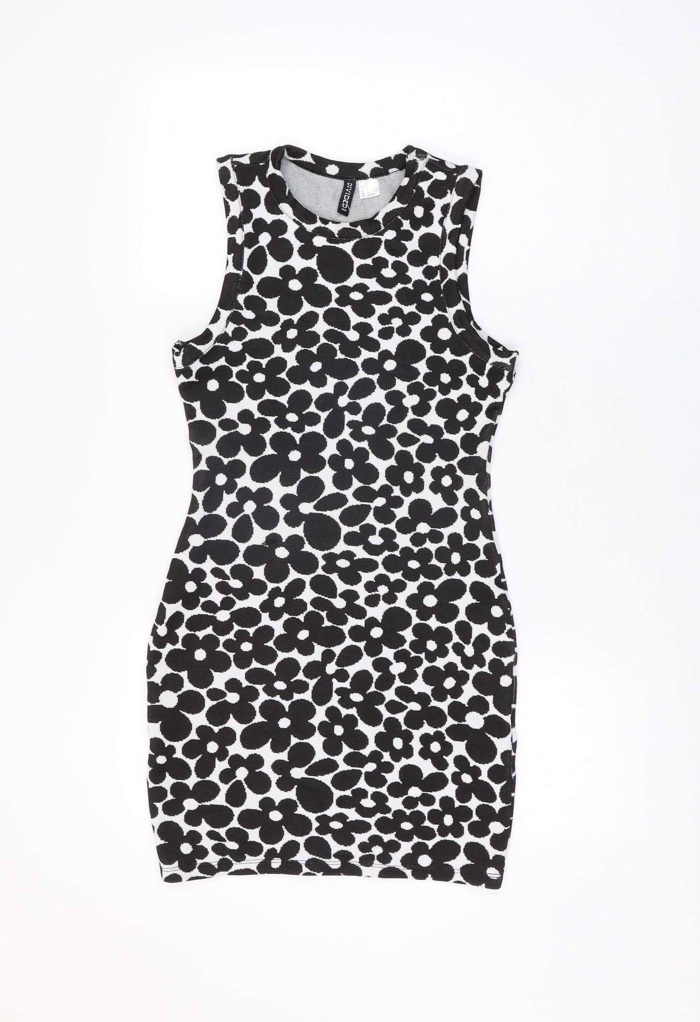H&M Womens White Floral Polyester Bodycon Size S Round Neck Pullover