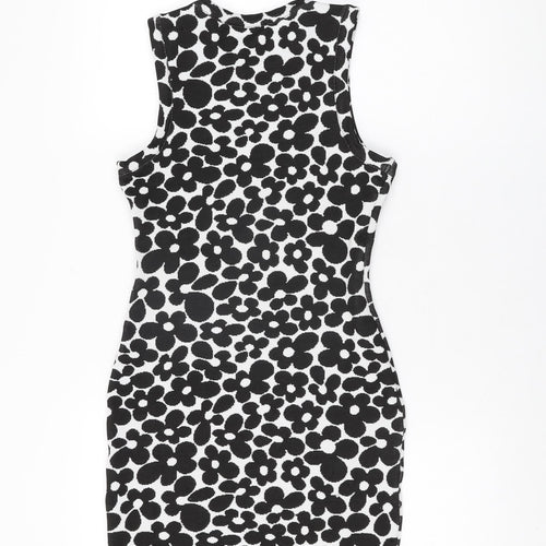 H&M Womens White Floral Polyester Bodycon Size S Round Neck Pullover
