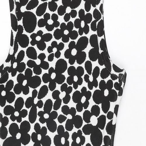 H&M Womens White Floral Polyester Bodycon Size S Round Neck Pullover