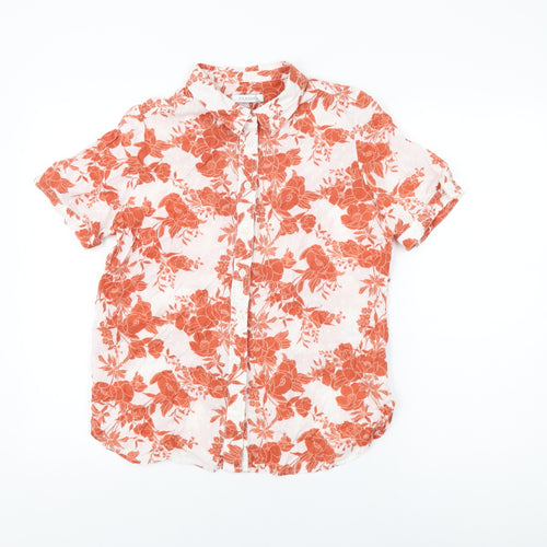 Marks and Spencer Womens White Floral Cotton Basic Button-Up Size 12 Collared