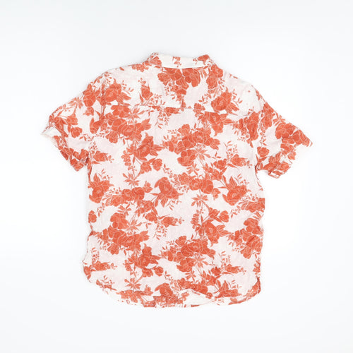 Marks and Spencer Womens White Floral Cotton Basic Button-Up Size 12 Collared