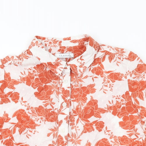 Marks and Spencer Womens White Floral Cotton Basic Button-Up Size 12 Collared