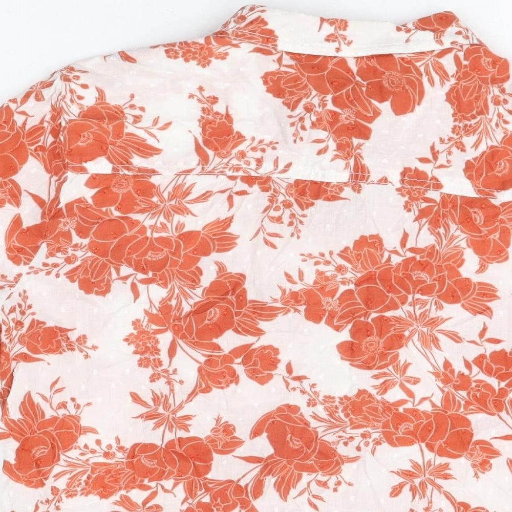 Marks and Spencer Womens White Floral Cotton Basic Button-Up Size 12 Collared