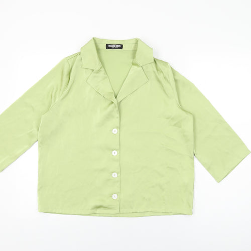 Fashion Union Womens Green Polyester Basic Button-Up Size 8 Collared