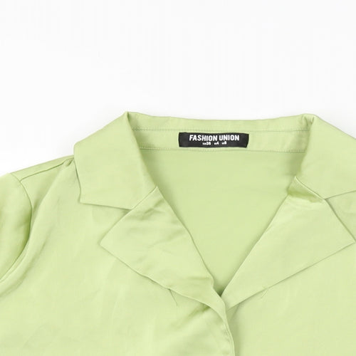 Fashion Union Womens Green Polyester Basic Button-Up Size 8 Collared