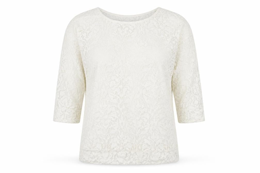 Next Womens Ivory Geometric Polyester Basic T-Shirt Size 12 Round Neck