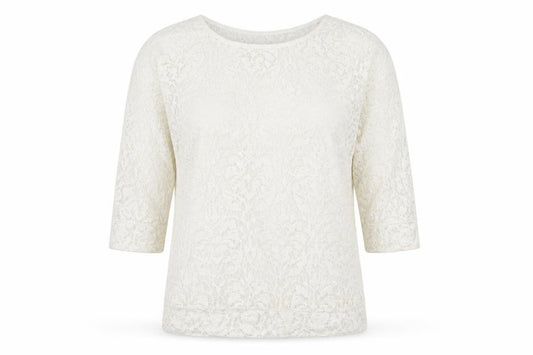 Front view of Next women’s ivory geometric polyester basic t-shirt, size UK 12, round neck