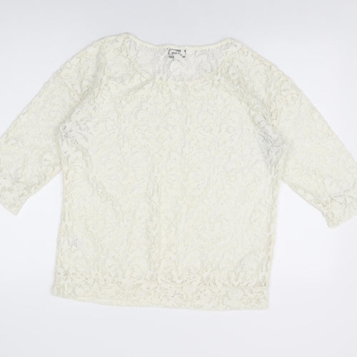 NEXT Womens Ivory Geometric Polyester Basic T-Shirt Size 12 Round Neck