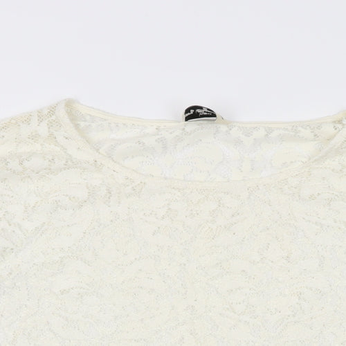 NEXT Womens Ivory Geometric Polyester Basic T-Shirt Size 12 Round Neck
