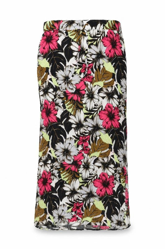 Front view of Next women’s multicoloured floral viscose maxi skirt, size UK 8, drawstring