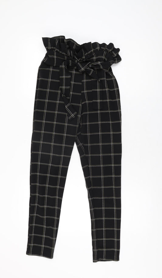 PRETTYLITTLETHING Womens Black Geometric Polyester Trousers Size 8 L27 in Regular Tie