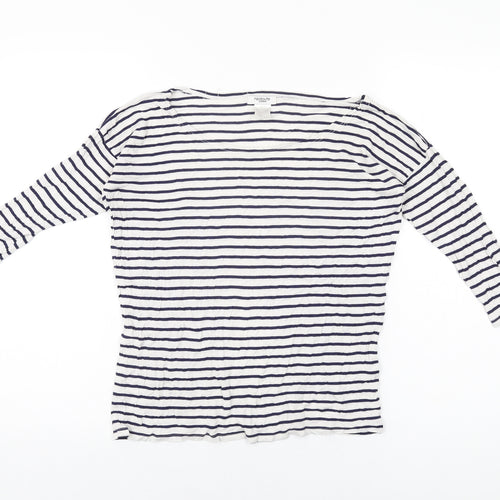 Redoute Womens White Striped Viscose Basic T-Shirt Size 10 Boat Neck