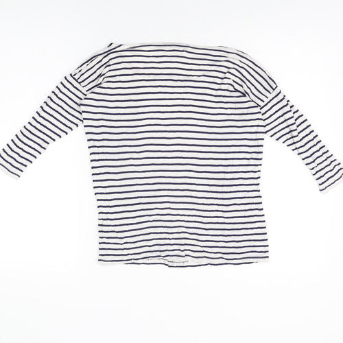 Redoute Womens White Striped Viscose Basic T-Shirt Size 10 Boat Neck