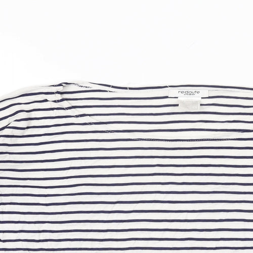 Redoute Womens White Striped Viscose Basic T-Shirt Size 10 Boat Neck