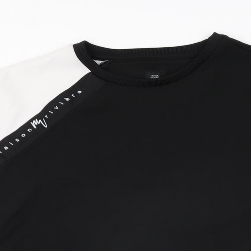 River Island Mens Black Polyester T-Shirt Size M Round Neck
