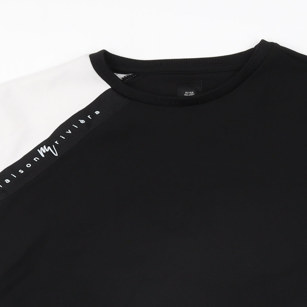 River Island Mens Black Polyester T-Shirt Size M Round Neck